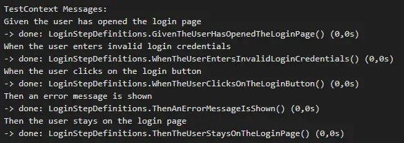 Logging of executed steps in Test Explorer output